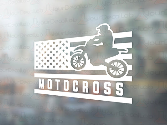 Motocross American Flag Decal - Many Colors & Size