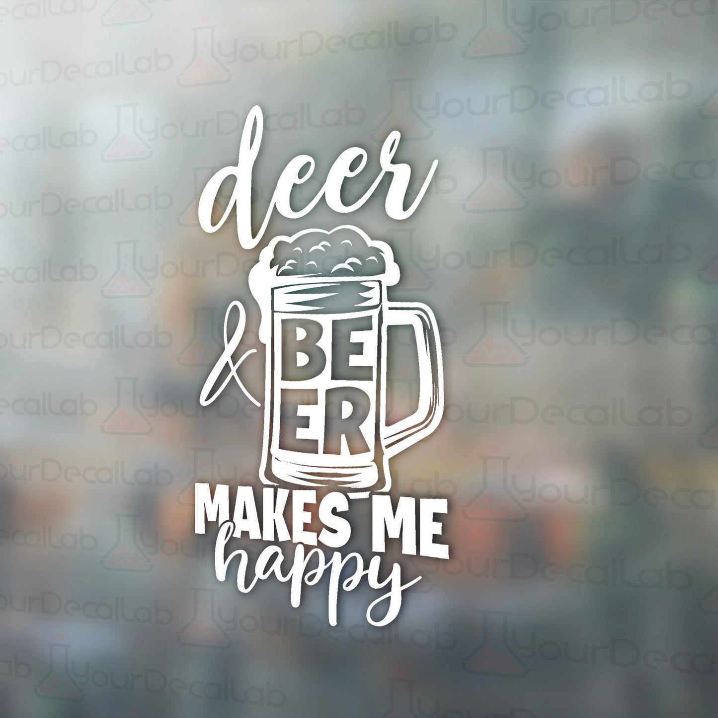 a beer mug with the words beer makes me happy