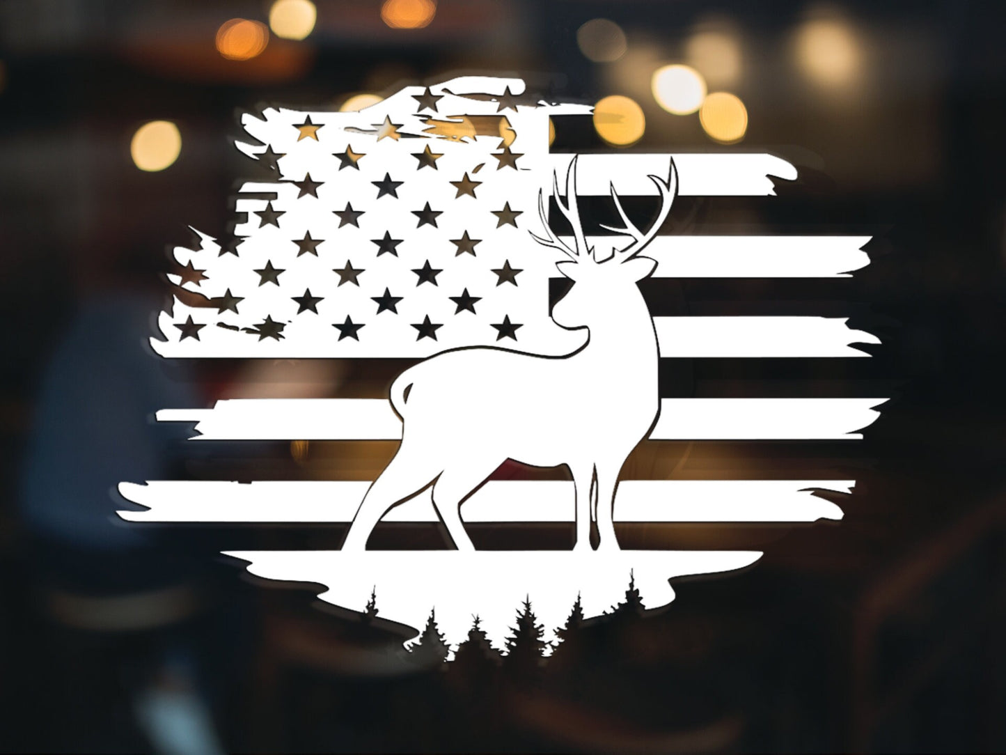 Deer Buck American Flag Decal - Many Colors & Sizes
