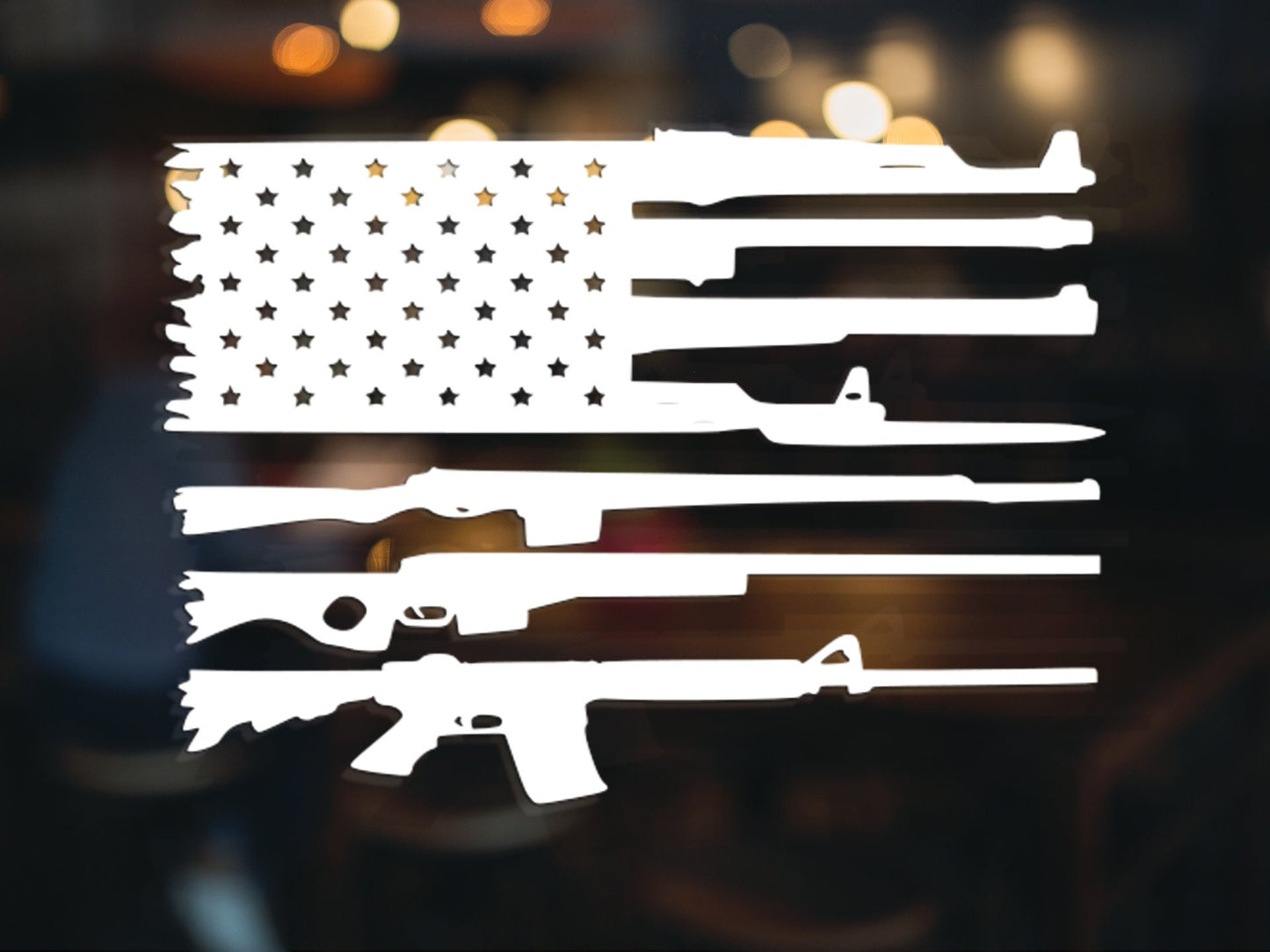Guns American Flag Decal - Many Colors & Sizes