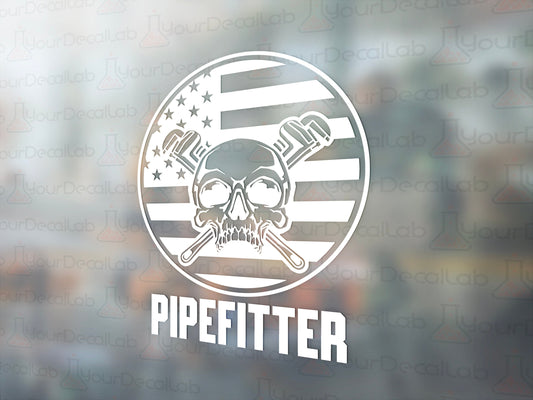 Pipefitter Skull Flag Decal - Many Colors & Sizes