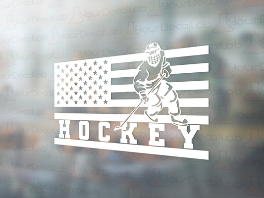 Hockey American Flag Decal - Many Colors & Sizes
