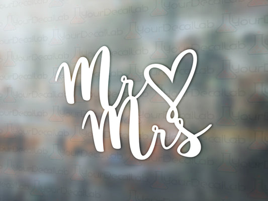 Mr. Heart Mrs. Wedding Decal - Many Colors & Sizes