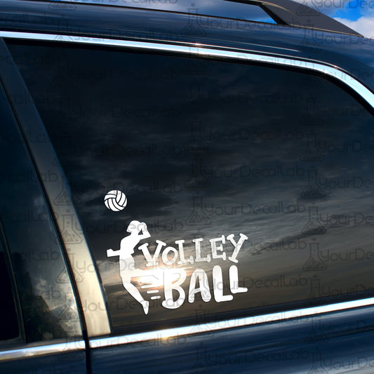 a vehicle with a volleyball sticker on it