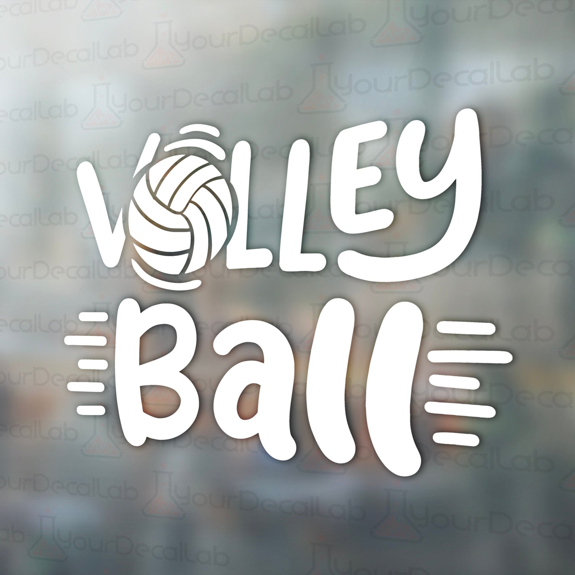 a window with the words volley ball on it