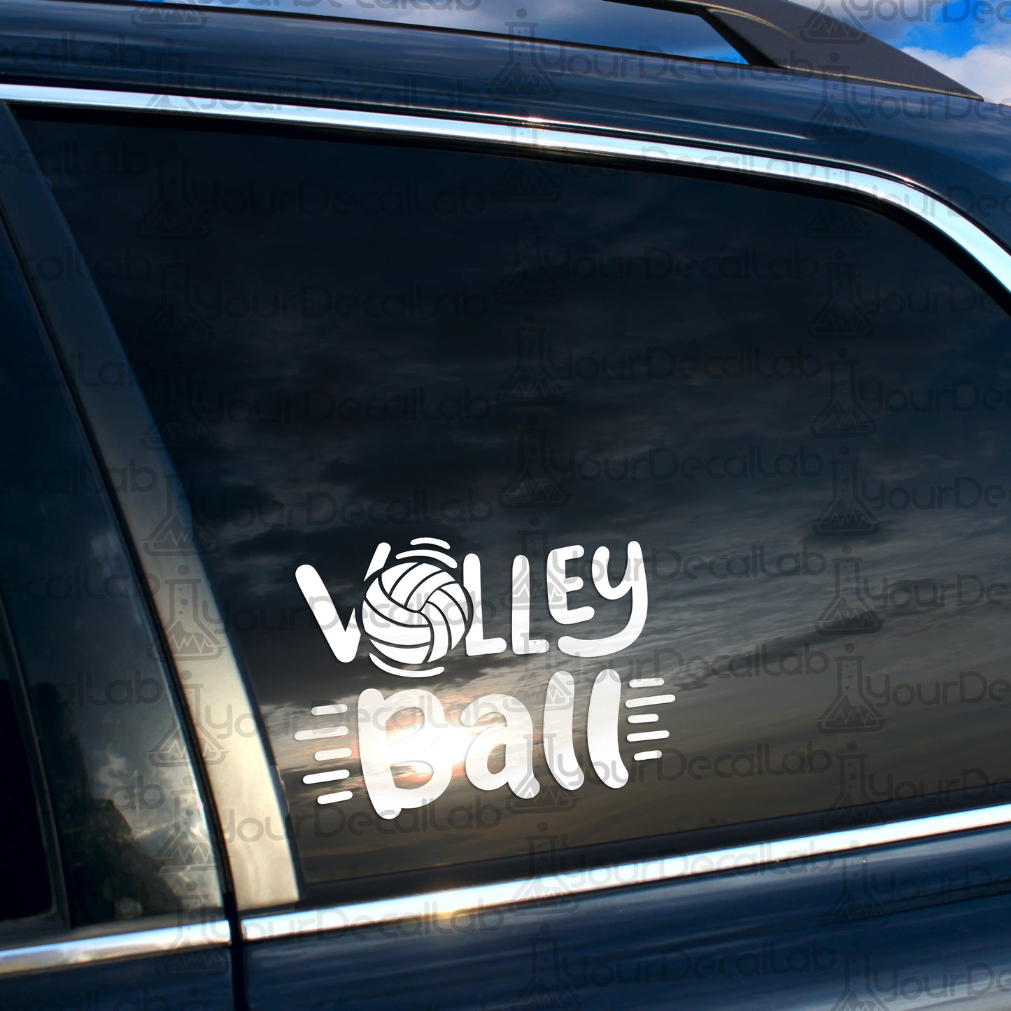a volleyball ball sticker on the side of a car