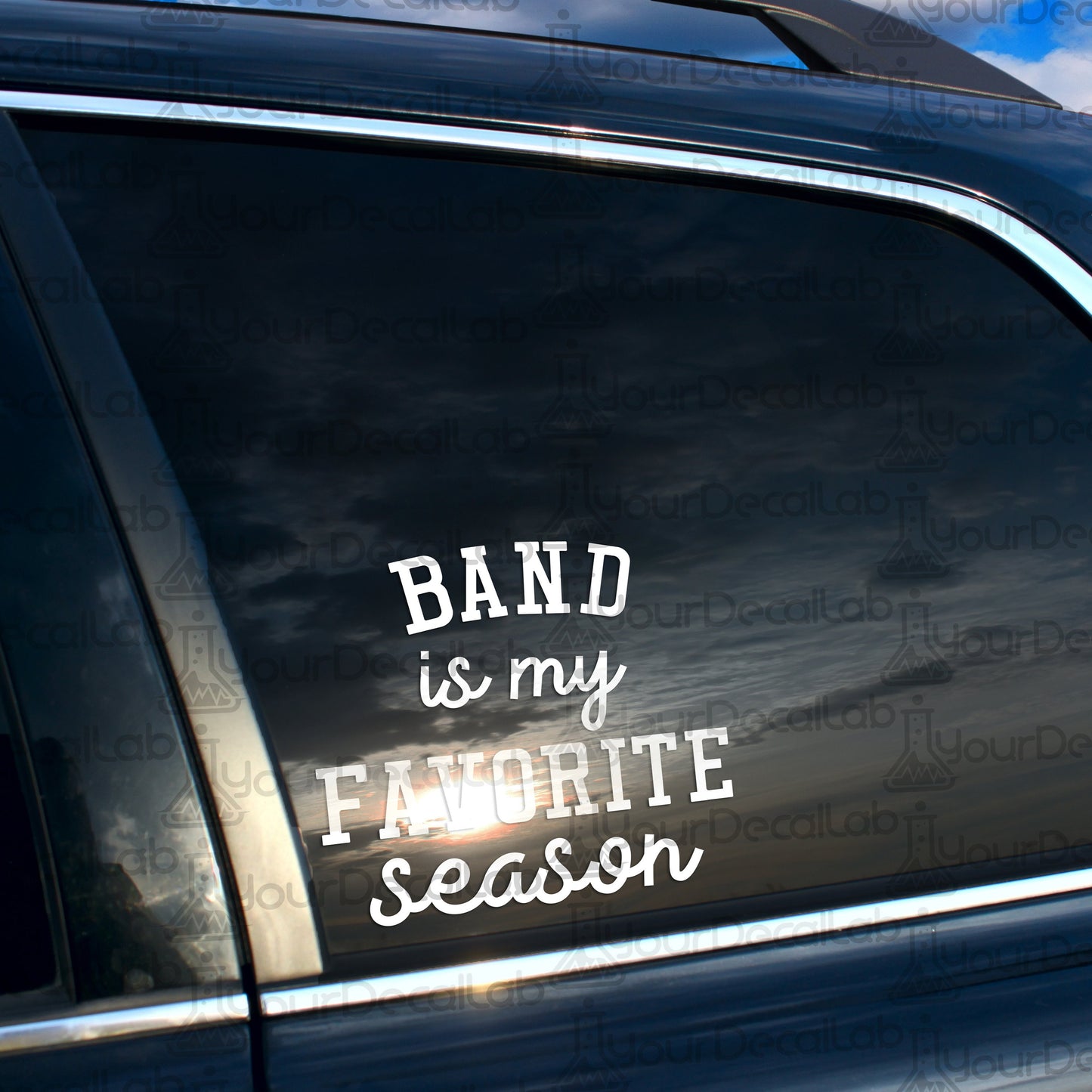 a car with a sticker that says band is my favorite season