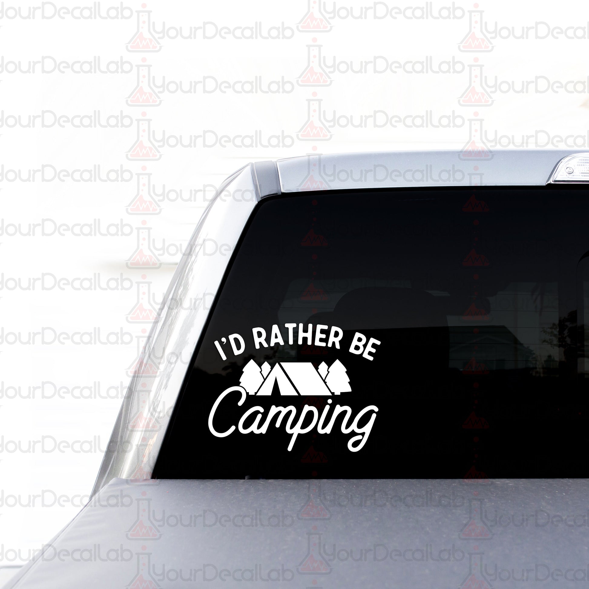 i&#39;d rather be camping sticker on the back of a car