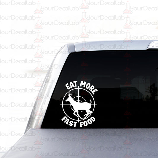 a sticker on the back of a car that says eat more party food