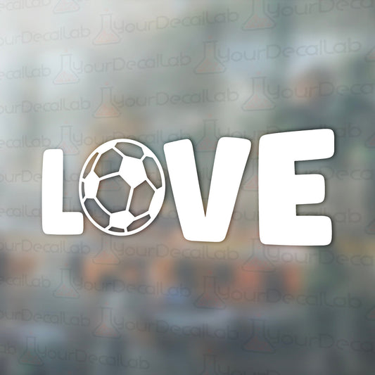 the word love with a soccer ball on it