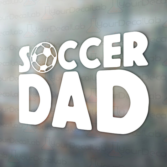 a window with the words soccer dad on it