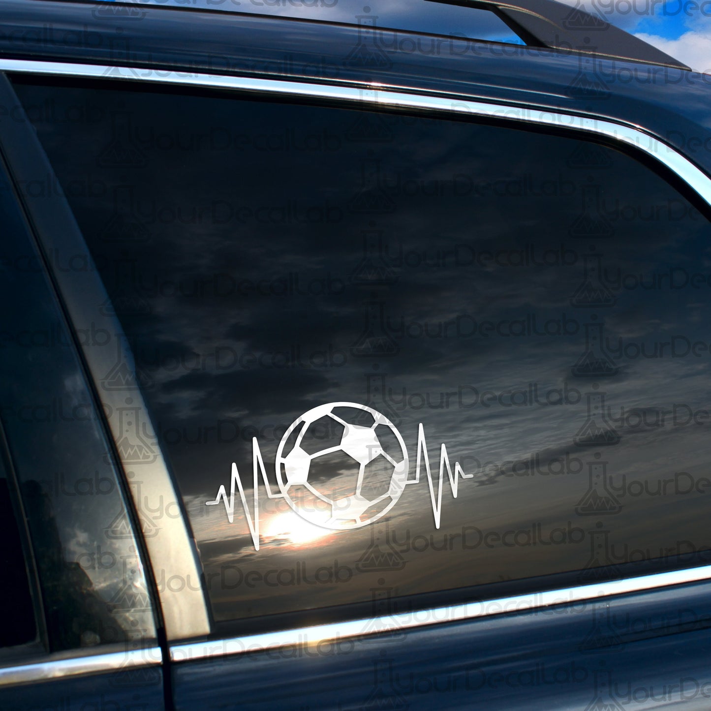 a car with a sticker of a soccer ball on it