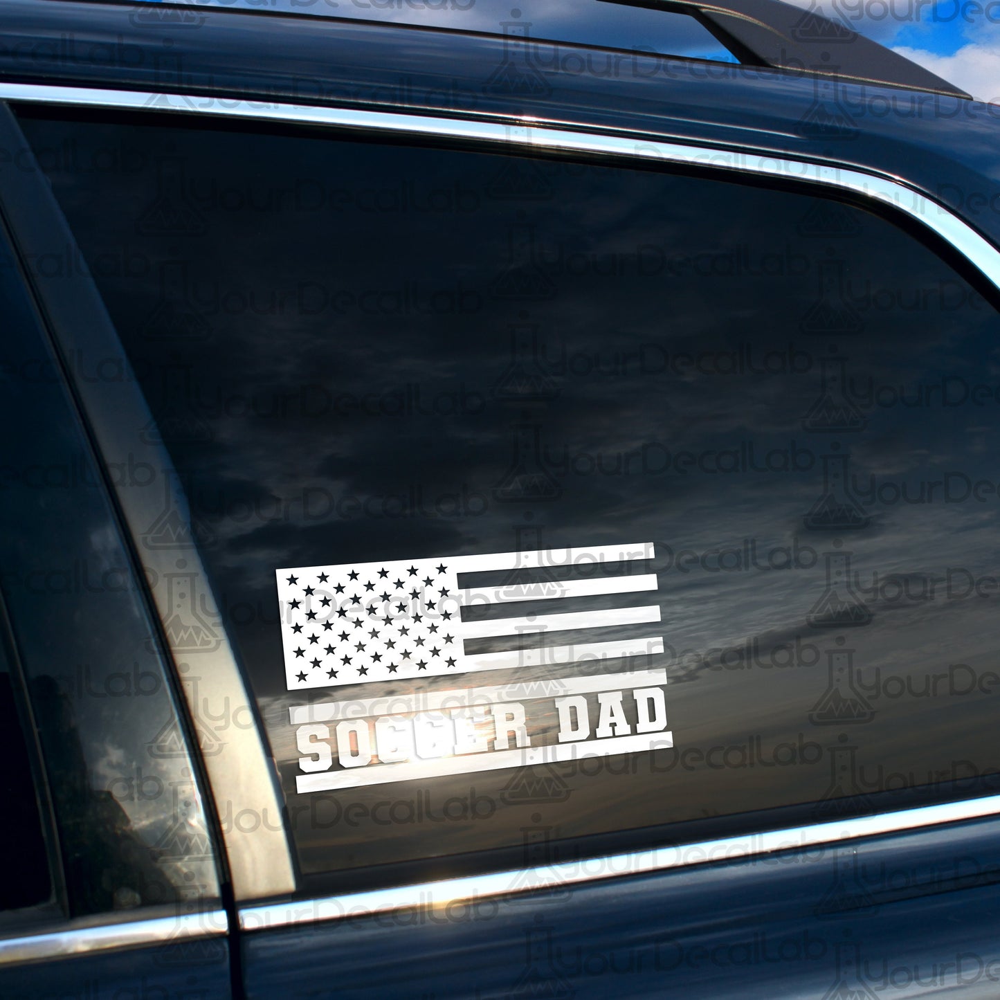 an american flag sticker on the side of a car