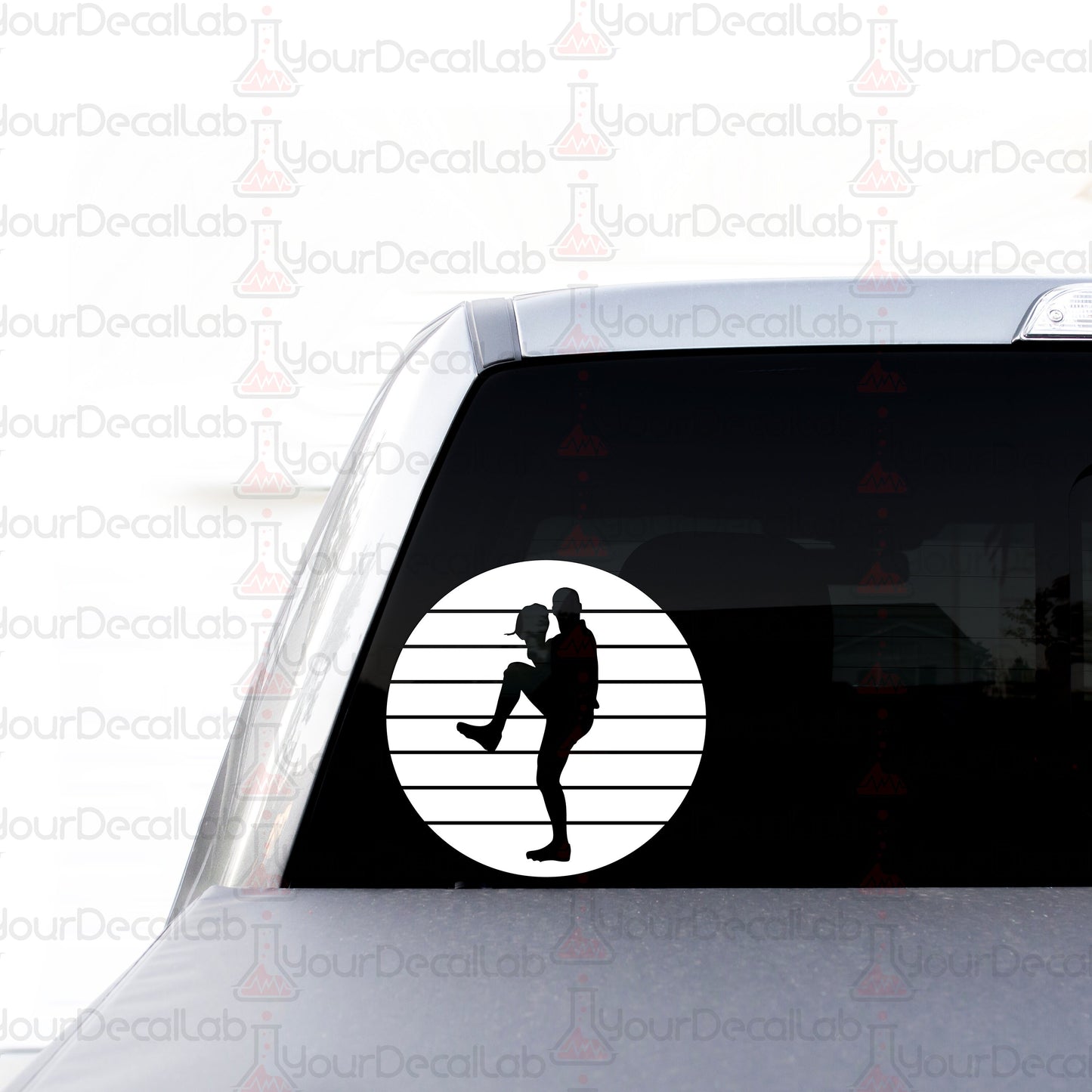 a sticker of a woman running in a circle