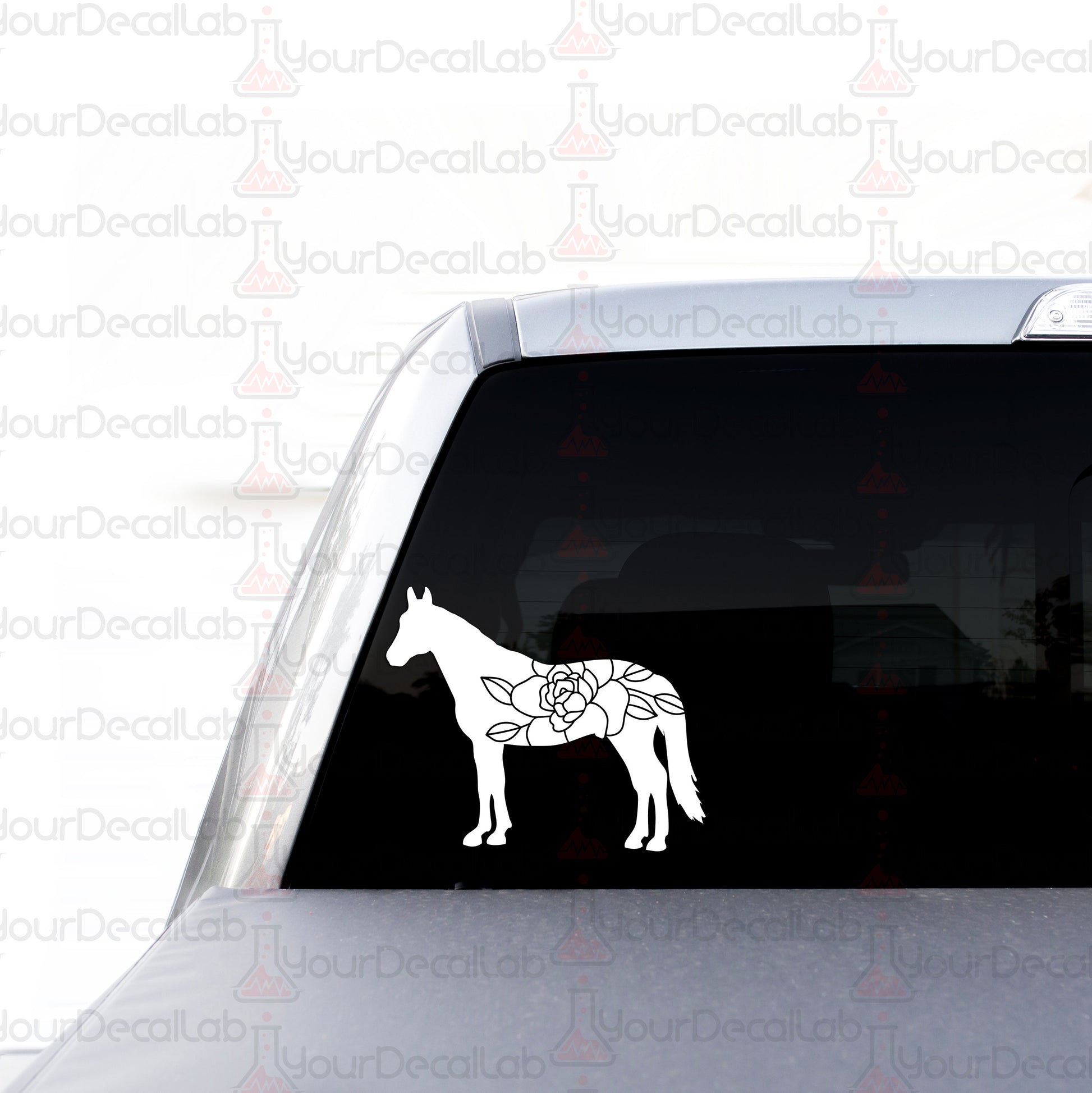 a sticker of a horse with a rose on it