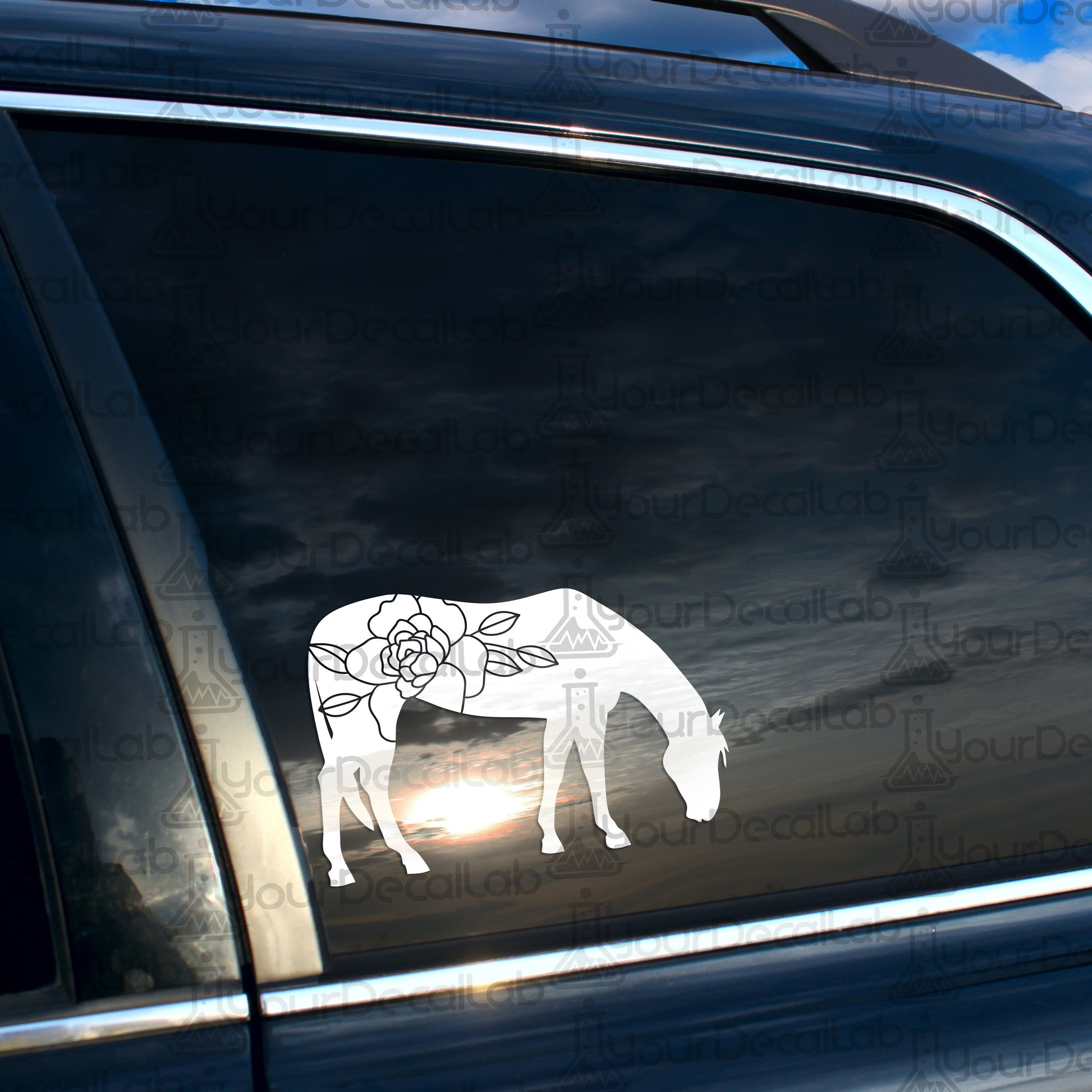 a sticker of a horse with a flower on it