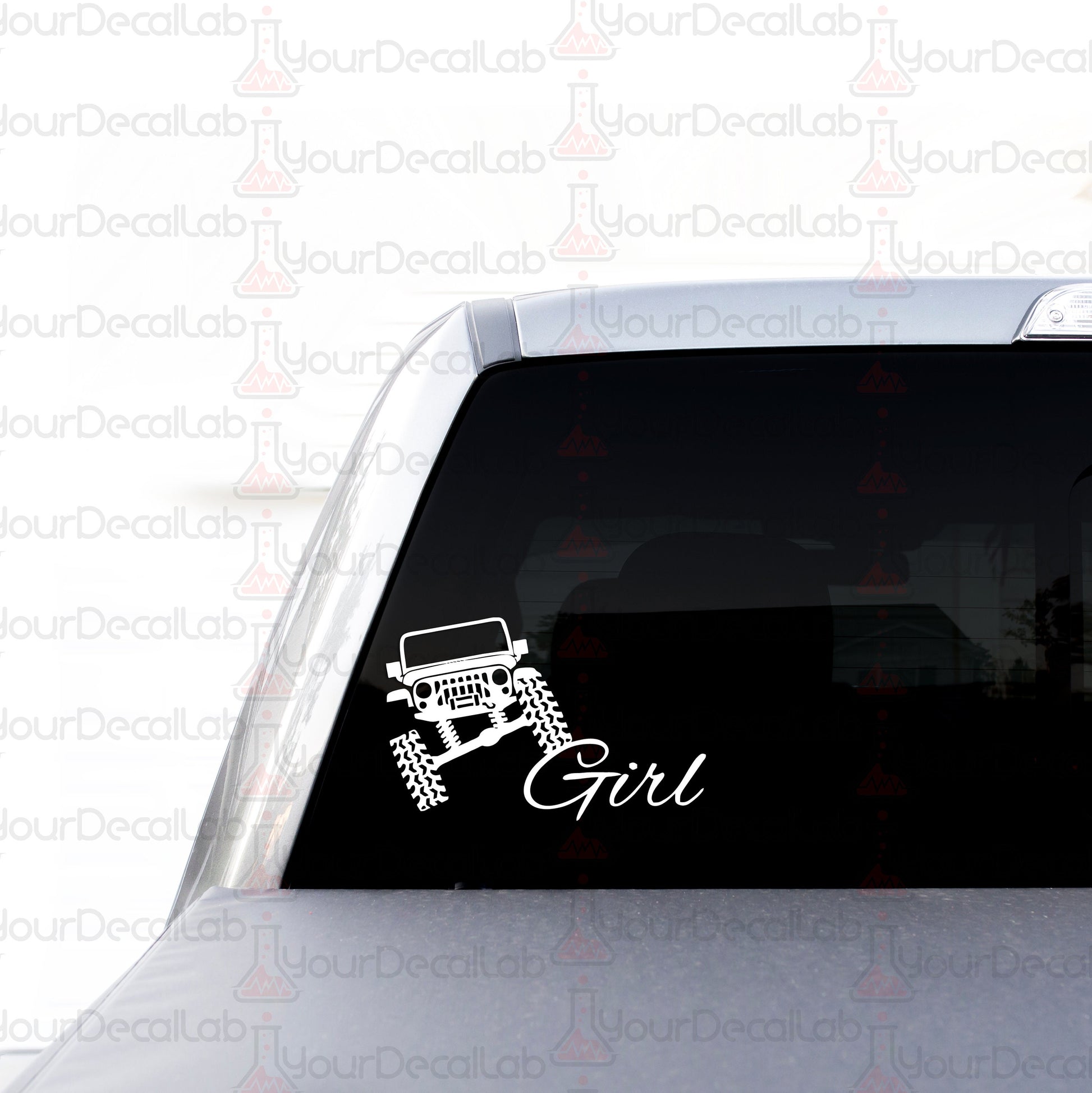a sticker of a jeep with the word girl on it