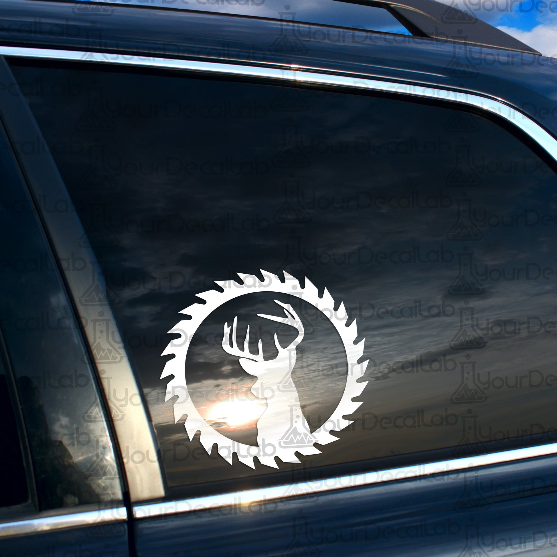 a car with a sticker of a deer on it