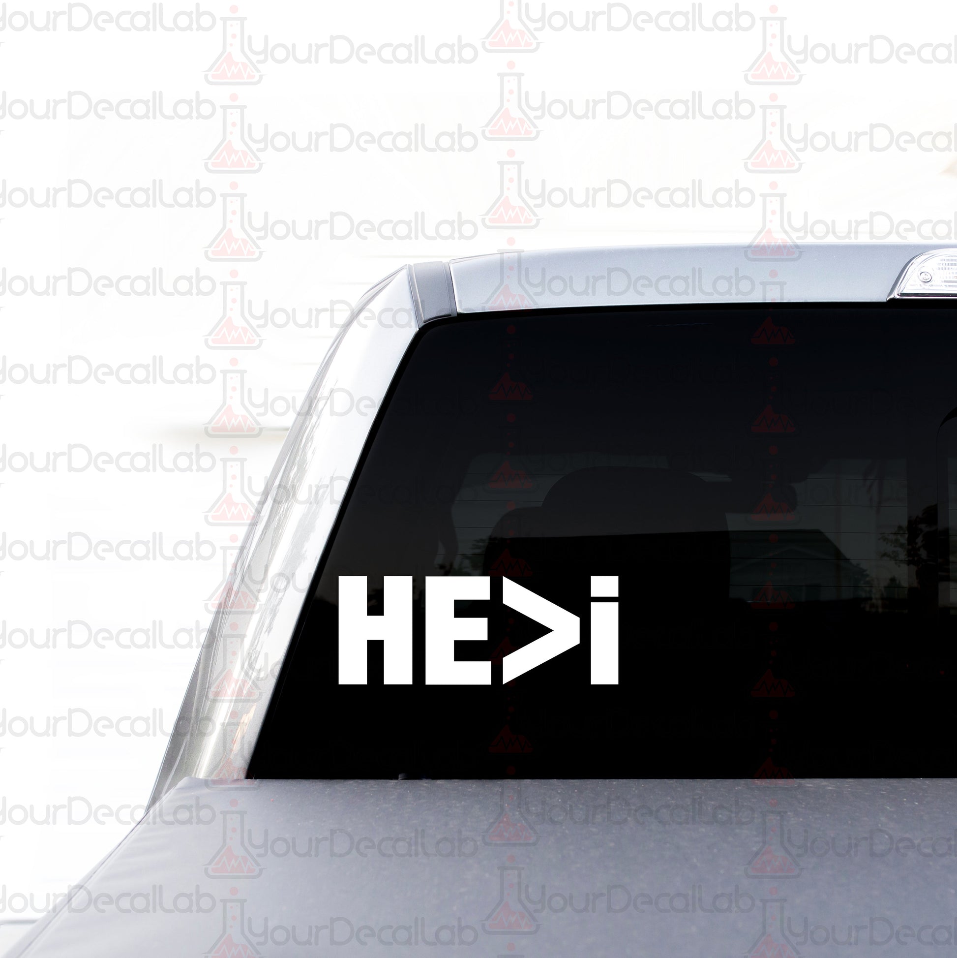 a car with a sticker that says hei