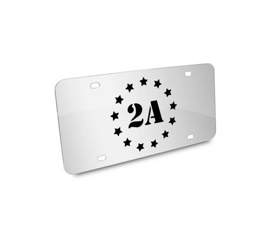 a metal license plate with the number twenty four stars
