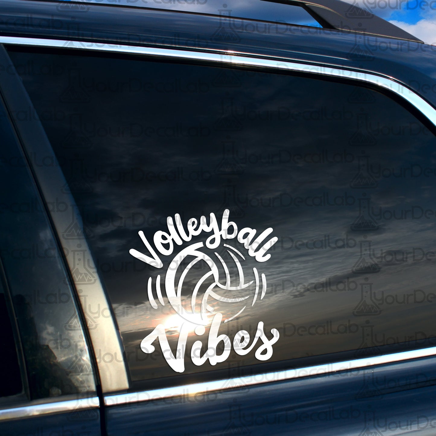 volleyball vibes sticker on the side of a car