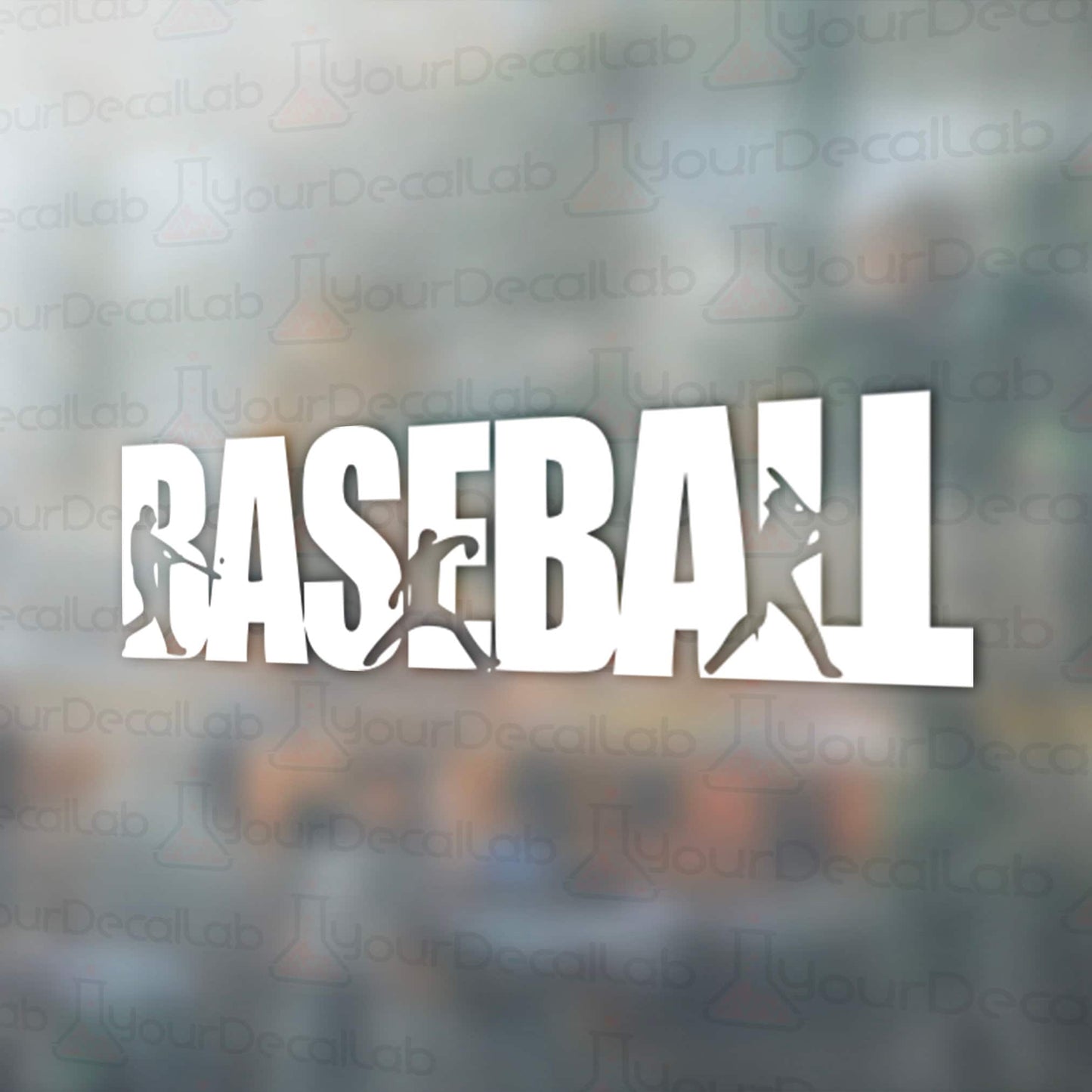 a glass window with the word baseball on it