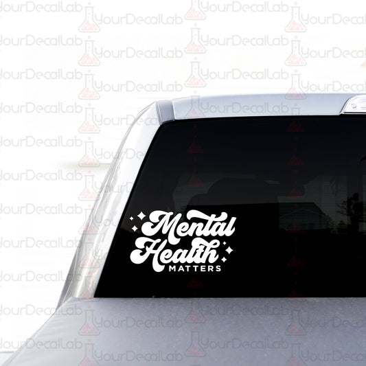a sticker on the back of a car that says mental health matters