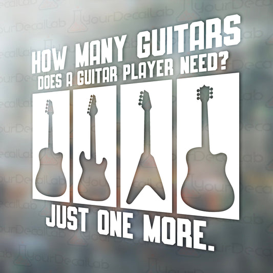 a guitar poster with the words how many guitars does a guitar player need?