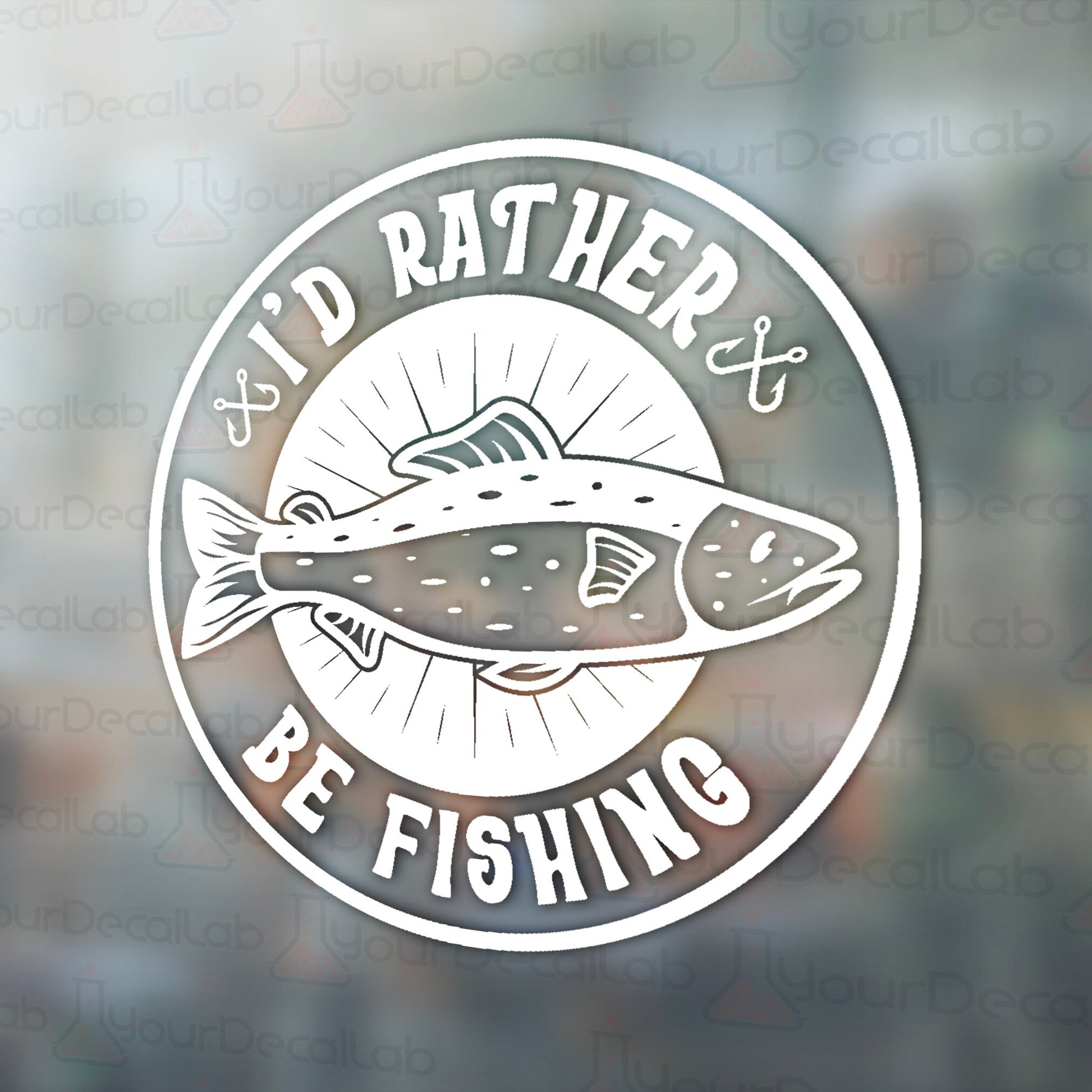 a sticker of a fish with the words, i&#39;d rather be fishing