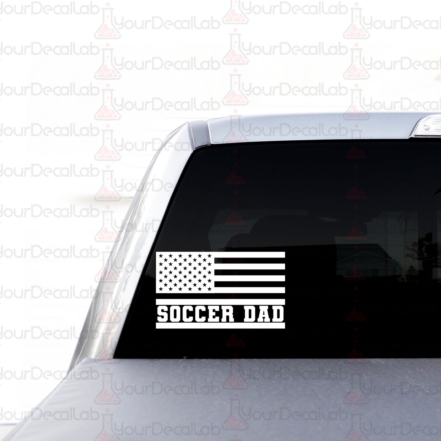 an american flag sticker on the back of a car