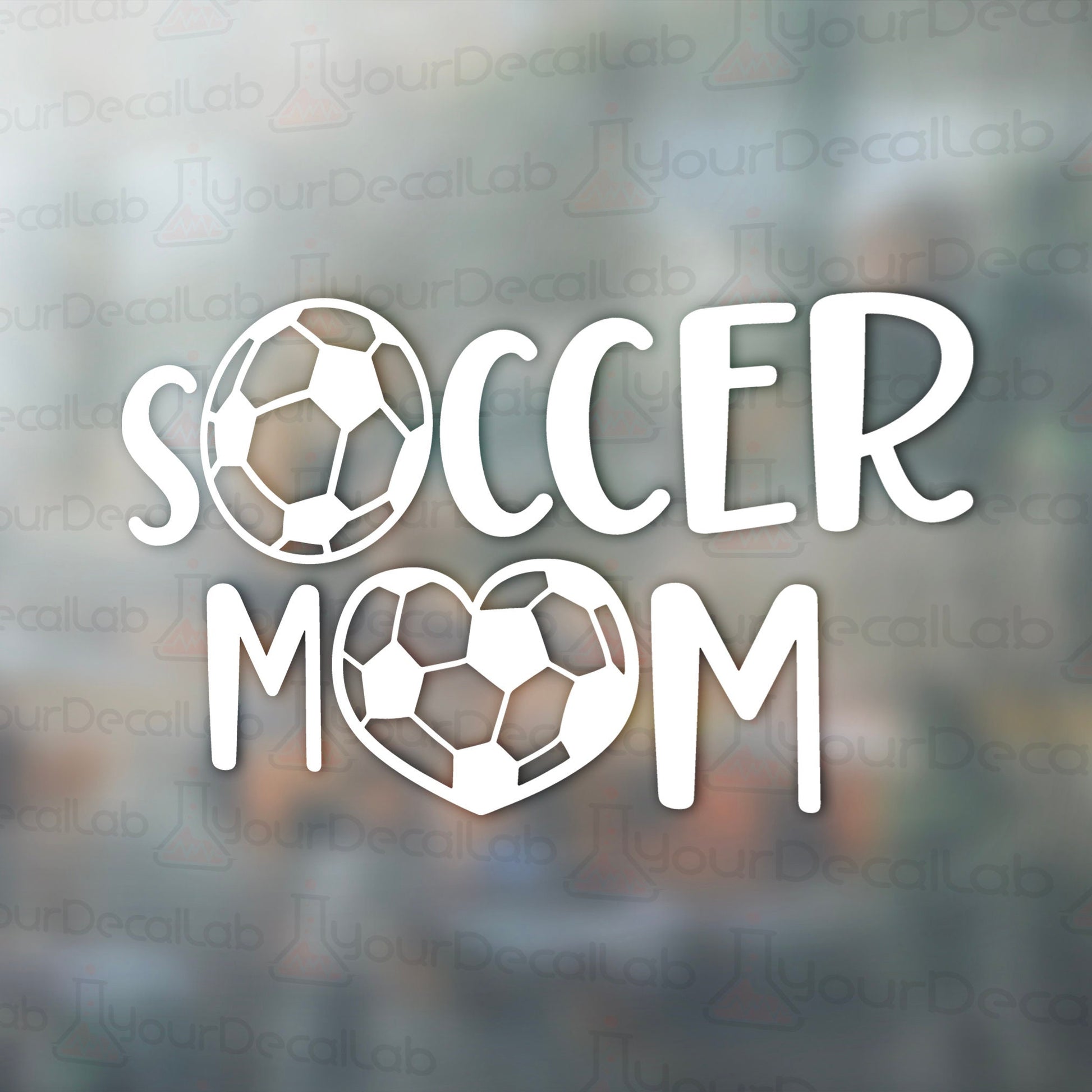 a soccer mom sticker on a window