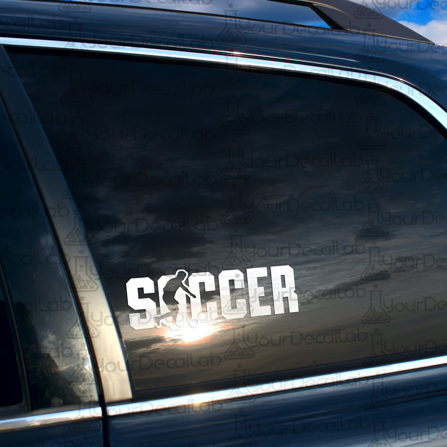 a close up of the side of a car with the word soccer on it