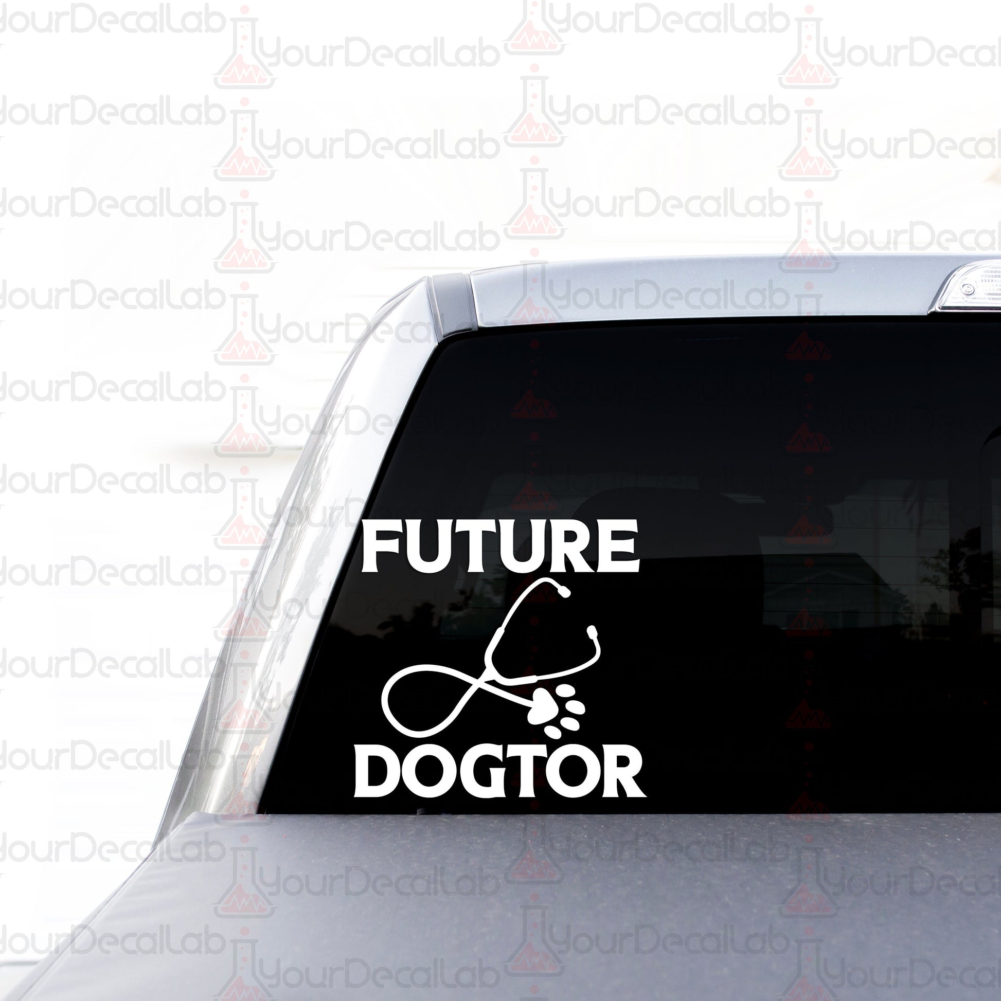 a sticker on the back of a car that says future doctor