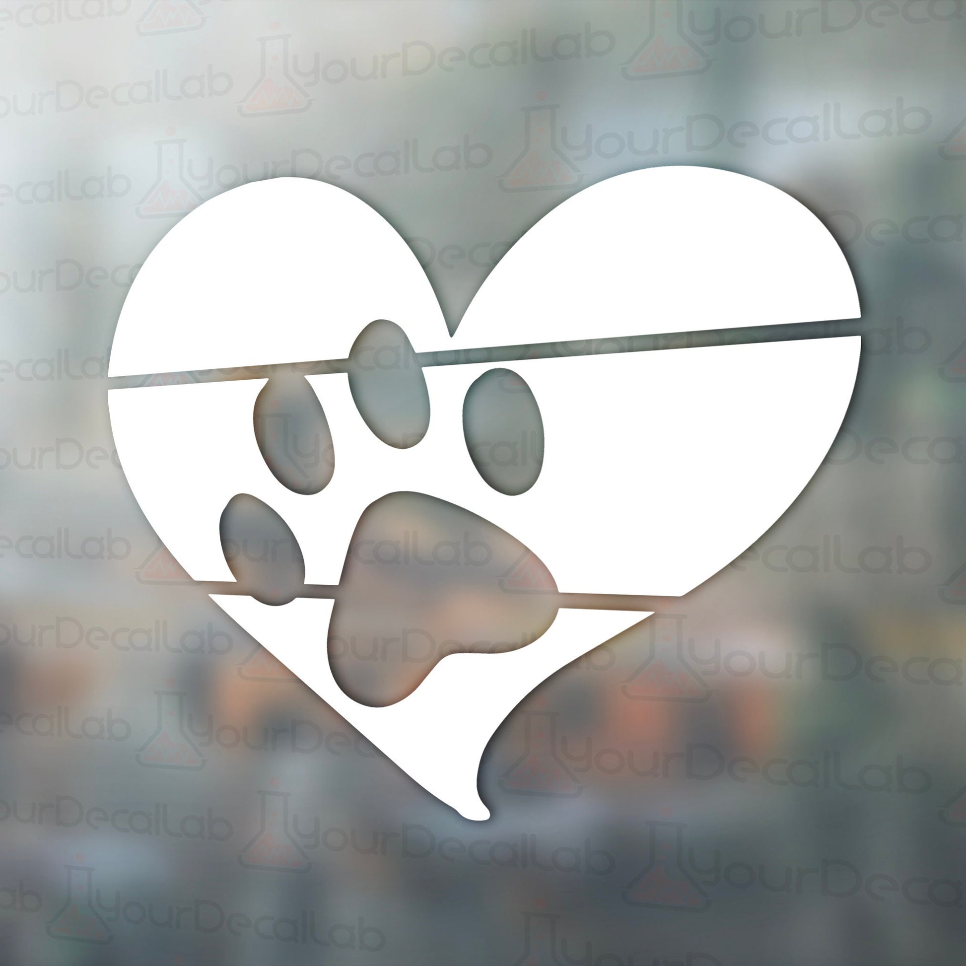 a heart shaped window with a dog&#39;s paw on it