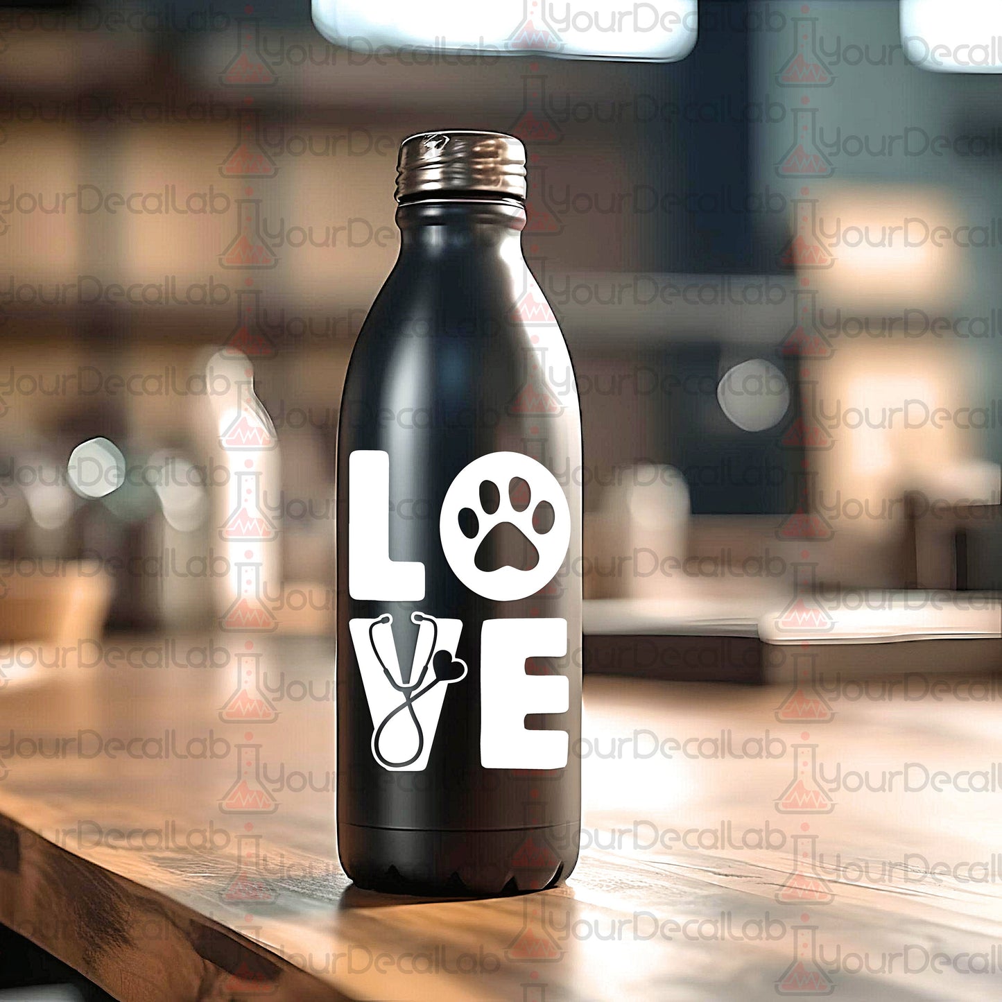 a bottle of love with a dog paw on it