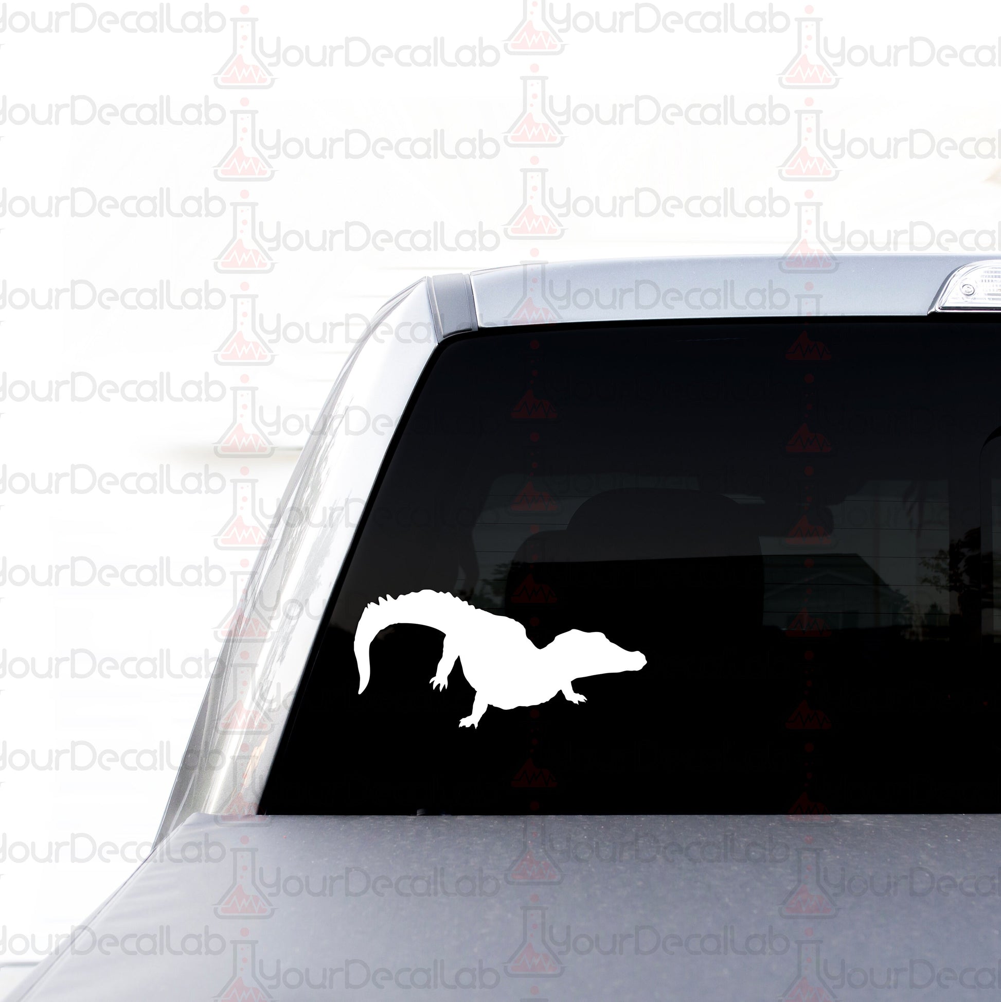 a white horse sticker on the back of a car