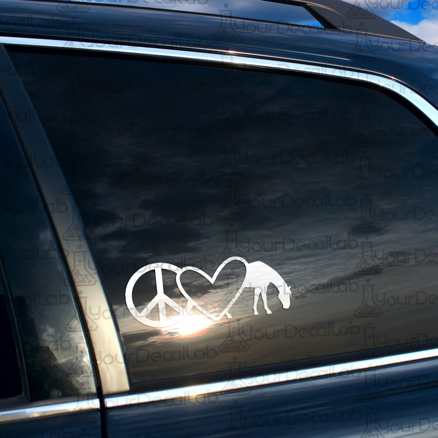 a car with a peace sign and a horse on it