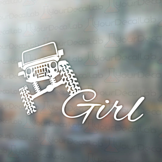 a jeep driving down a road with the word girl written on it