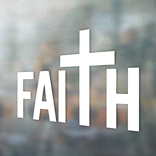a glass window with the word faith on it